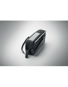 Radio portátil Bruges linterna LED con powerbank, dinamo y carga solar PESONALIZABLE 2