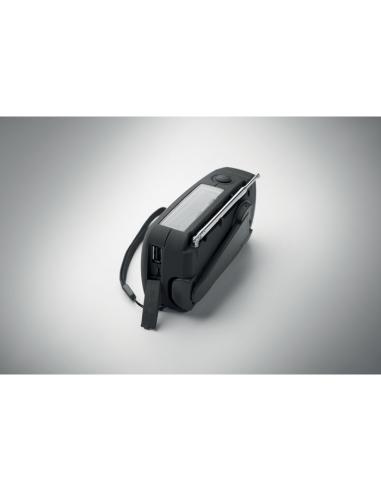 Radio portátil Bruges linterna LED con powerbank, dinamo y carga solar PESONALIZABLE