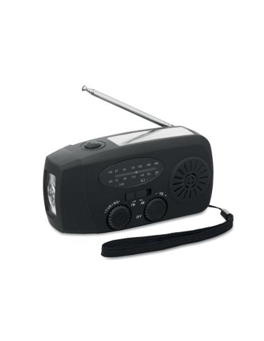 Radio portátil Bruges linterna LED con powerbank, dinamo y carga solar PESONALIZABLE