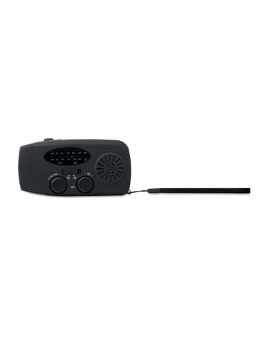 Radio portátil Bruges linterna LED con powerbank, dinamo y carga solar PESONALIZABLE