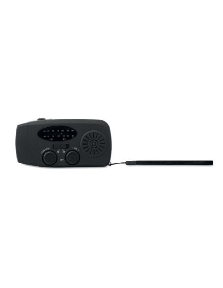 Radio portátil Bruges linterna LED con powerbank, dinamo y carga solar PESONALIZABLE