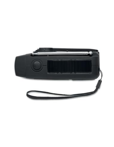 Radio portátil Bruges linterna LED con powerbank, dinamo y carga solar PESONALIZABLE