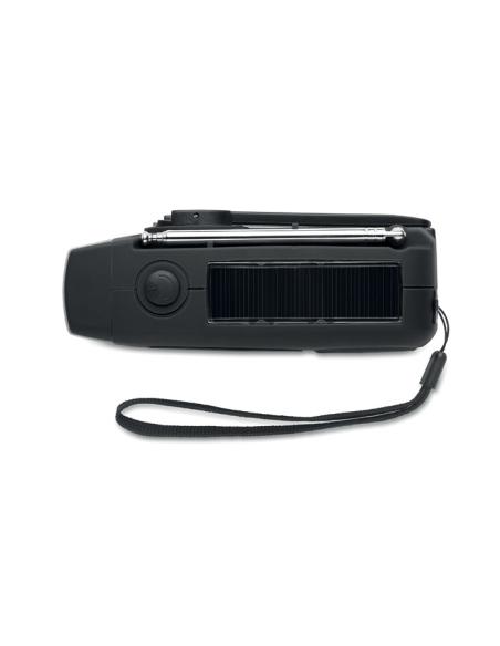 Radio portátil Bruges linterna LED con powerbank, dinamo y carga solar PESONALIZABLE