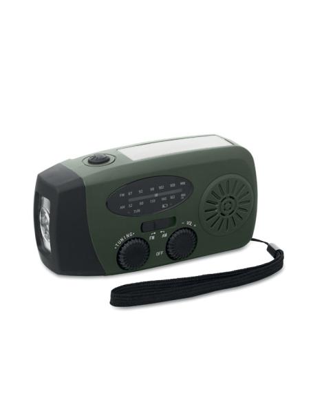 Radio portátil Bruges linterna LED con powerbank, dinamo y carga solar PESONALIZABLE