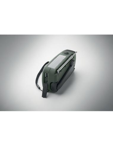 Radio portátil Bruges linterna LED con powerbank, dinamo y carga solar PESONALIZABLE