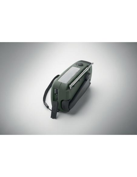 Radio portátil Bruges linterna LED con powerbank, dinamo y carga solar PESONALIZABLE
