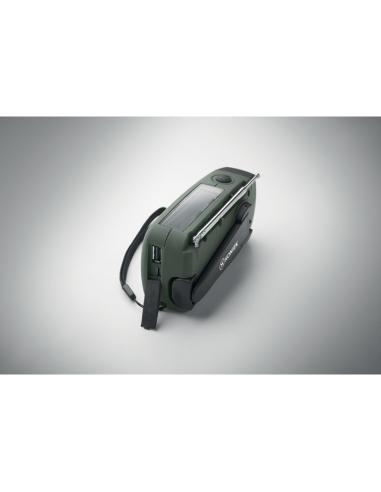 Radio portátil Bruges linterna LED con powerbank, dinamo y carga solar PESONALIZABLE