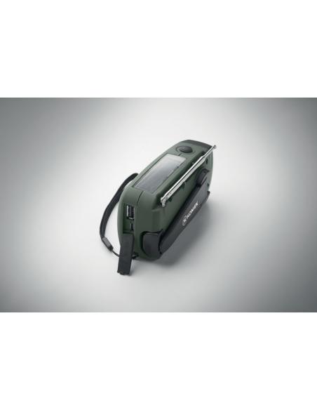 Radio portátil Bruges linterna LED con powerbank, dinamo y carga solar PESONALIZABLE