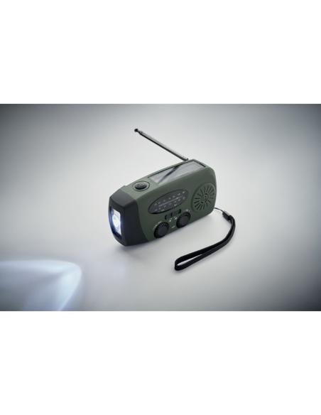 Radio portátil Bruges linterna LED con powerbank, dinamo y carga solar PESONALIZABLE