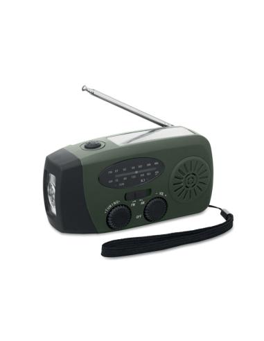 Radio portátil Bruges linterna LED con powerbank, dinamo y carga solar PESONALIZABLE