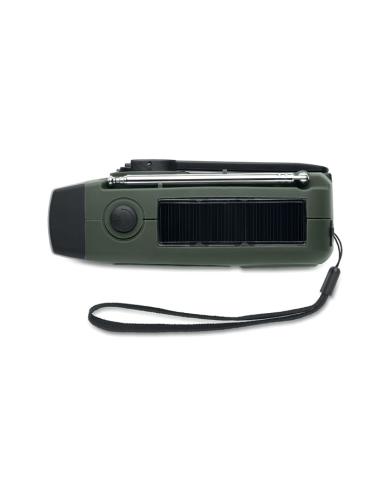 Radio portátil Bruges linterna LED con powerbank, dinamo y carga solar PESONALIZABLE