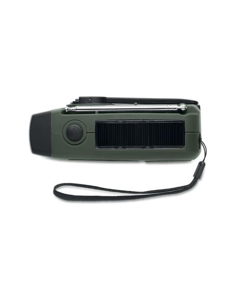 Radio portátil Bruges linterna LED con powerbank, dinamo y carga solar PESONALIZABLE