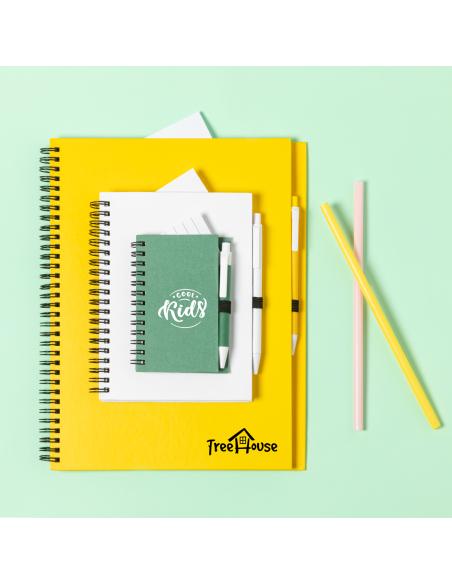 Libreta A5 de cartón reciclado Delnice espiral con bolígrafo a juego PERSONALIZABLE