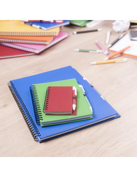 Libreta A5 de cartón reciclado Delnice espiral con bolígrafo a juego PERSONALIZABLE