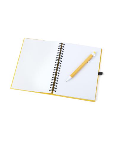 Libreta A5 de cartón reciclado Delnice espiral con bolígrafo a juego PERSONALIZABLE