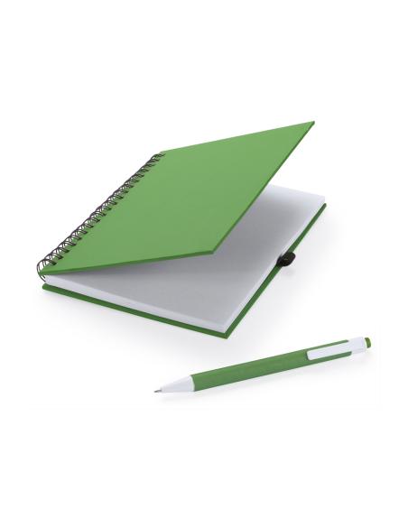 Libreta A5 de cartón reciclado Delnice espiral con bolígrafo a juego PERSONALIZABLE