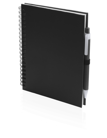 Libreta A5 de cartón reciclado Delnice espiral con bolígrafo a juego PERSONALIZABLE