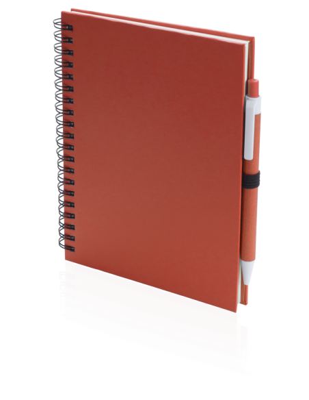 Libreta A5 de cartón reciclado Delnice espiral con bolígrafo a juego PERSONALIZABLE