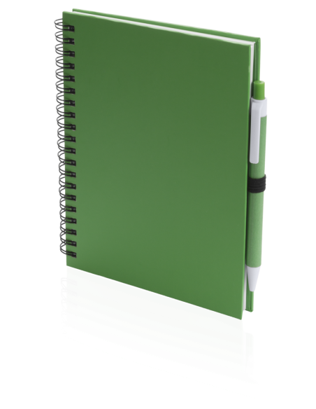 Libreta A5 de cartón reciclado Delnice espiral con bolígrafo a juego PERSONALIZABLE