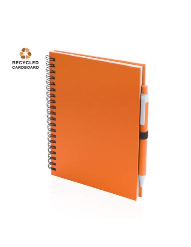 Libreta A5 de cartón reciclado Delnice espiral con bolígrafo a juego PERSONALIZABLE