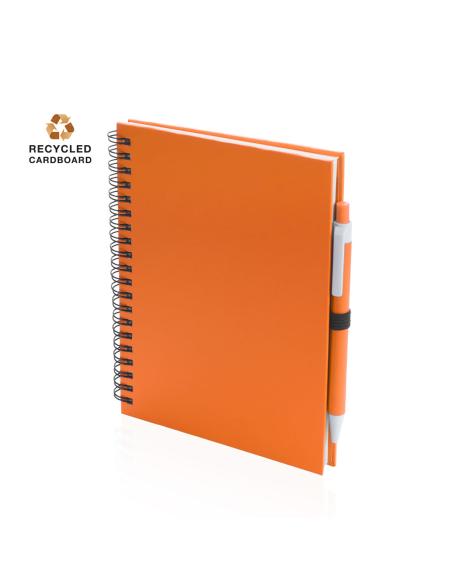 Libreta A5 de cartón reciclado Delnice espiral con bolígrafo a juego PERSONALIZABLE