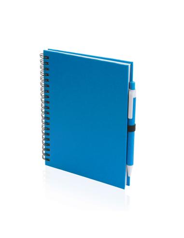 Libreta A5 de cartón reciclado Delnice espiral con bolígrafo a juego PERSONALIZABLE