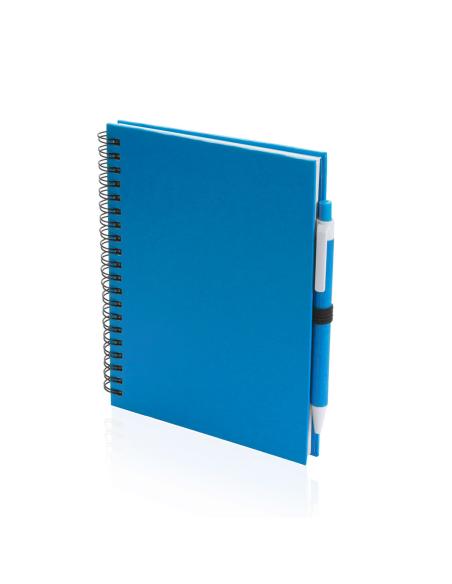 Libreta A5 de cartón reciclado Delnice espiral con bolígrafo a juego PERSONALIZABLE