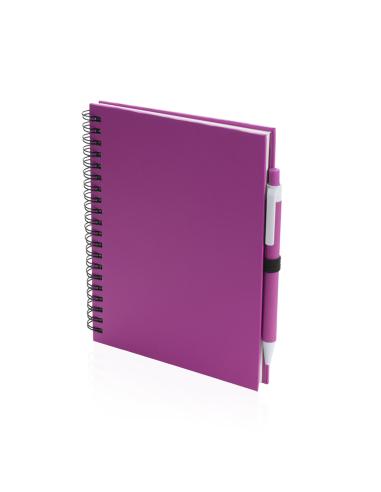 Libreta A5 de cartón reciclado Delnice espiral con bolígrafo a juego PERSONALIZABLE