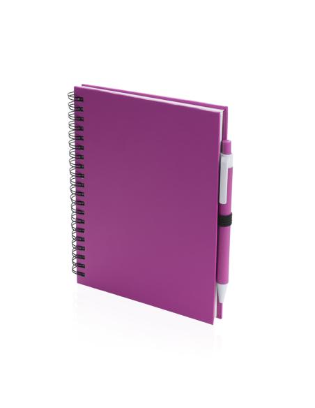 Libreta A5 de cartón reciclado Delnice espiral con bolígrafo a juego PERSONALIZABLE