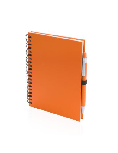 Libreta A5 de cartón reciclado Delnice espiral con bolígrafo a juego PERSONALIZABLE