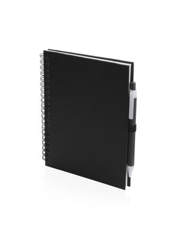 Libreta A5 de cartón reciclado Delnice espiral con bolígrafo a juego PERSONALIZABLE