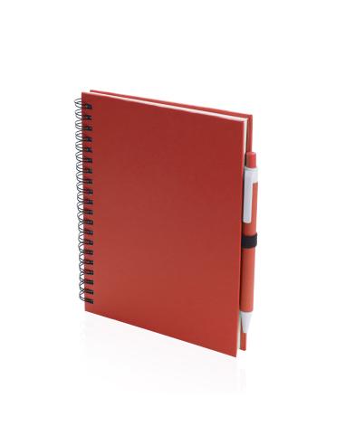 Libreta A5 de cartón reciclado Delnice espiral con bolígrafo a juego PERSONALIZABLE