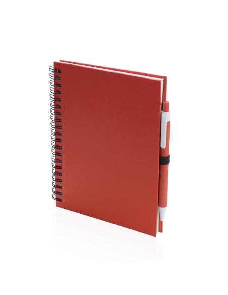 Libreta A5 de cartón reciclado Delnice espiral con bolígrafo a juego PERSONALIZABLE