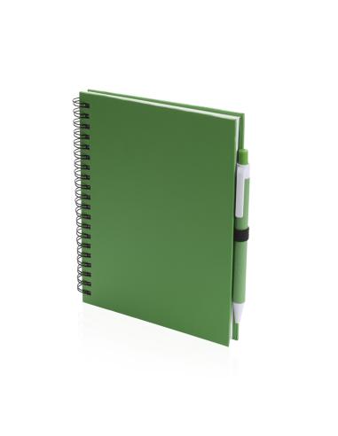Libreta A5 de cartón reciclado Delnice espiral con bolígrafo a juego PERSONALIZABLE