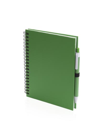 Libreta A5 de cartón reciclado Delnice espiral con bolígrafo a juego PERSONALIZABLE