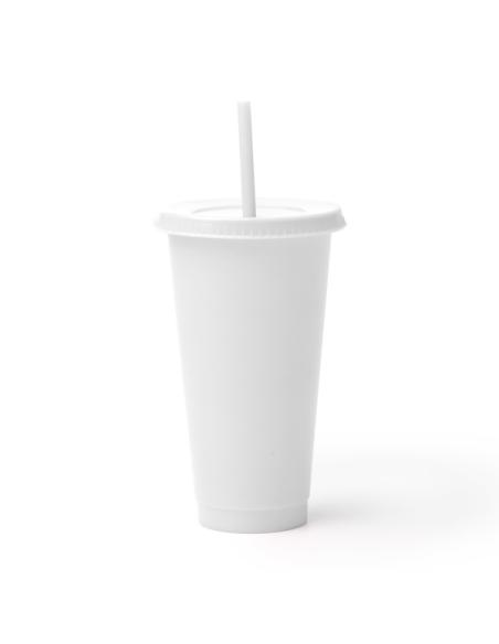 Vaso reutilizable de PP reciclado La Vega con tapa y pajita 700ml PERSONALIZABLE