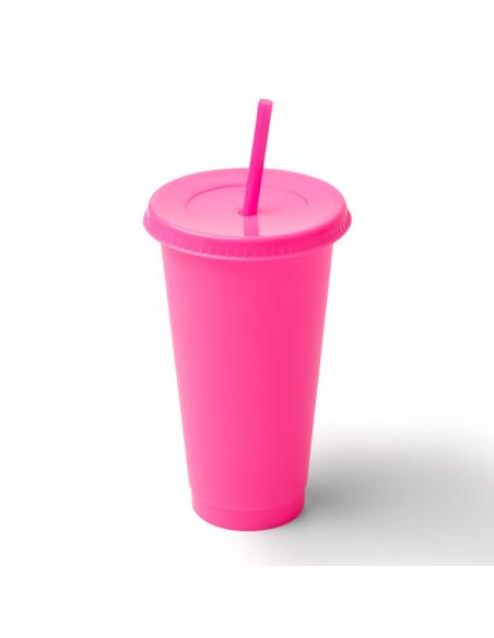 Vaso reutilizable de PP reciclado La Vega con tapa y pajita 700ml PERSONALIZABLE