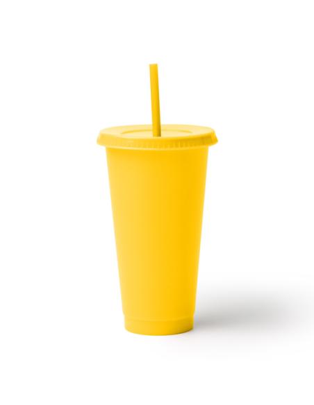 Vaso reutilizable de PP reciclado La Vega con tapa y pajita 700ml PERSONALIZABLE