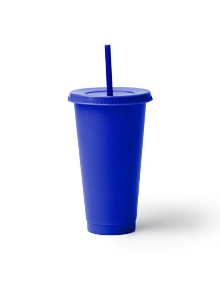 Vaso reutilizable de PP reciclado La Vega con tapa y pajita 700ml PERSONALIZABLE