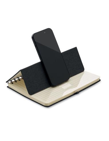 Libreta A5 de RPET Geraldton espiral con soporte para móvil PERSONALIZABLE