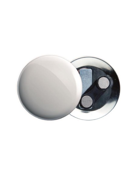 Chapa metálica Seia 59mm con doble imán para uso en ropa PERSONALIZABLE