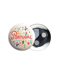 Chapa metálica Seia 59mm con doble imán para uso en ropa PERSONALIZABLE