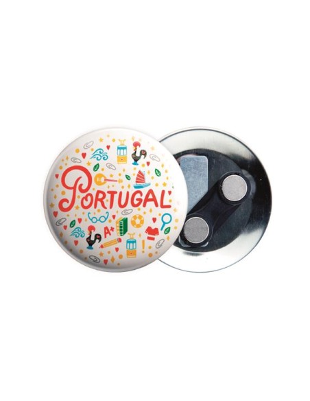 Chapa metálica Seia 59mm con doble imán para uso en ropa PERSONALIZABLE