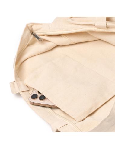 Bolsa de tela Las Indias de algodón 230g/m2 con fuelle, cierre cremallera y bolsillo interior PERSONALIZABLE