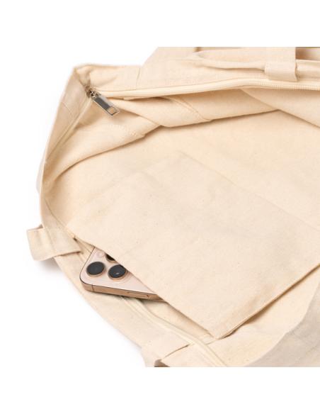 Bolsa de tela Las Indias de algodón 230g/m2 con fuelle, cierre cremallera y bolsillo interior PERSONALIZABLE