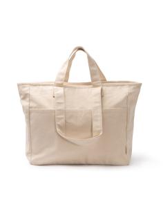 Bolsa de tela Las Playitas algodón reciclado 420g/m2 con fuelle, cierre de cremallera, doble asa y dos bolsillos PERSONALIZABLE