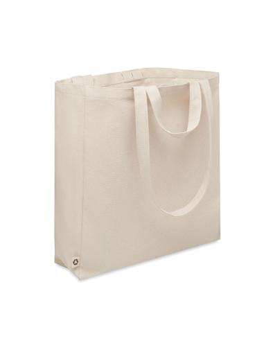 Bolsa de algodón reciclado y RPET 380g/m2 Pedraza beige doble asa, fuelle y bolsillo PERSONALIZABLE