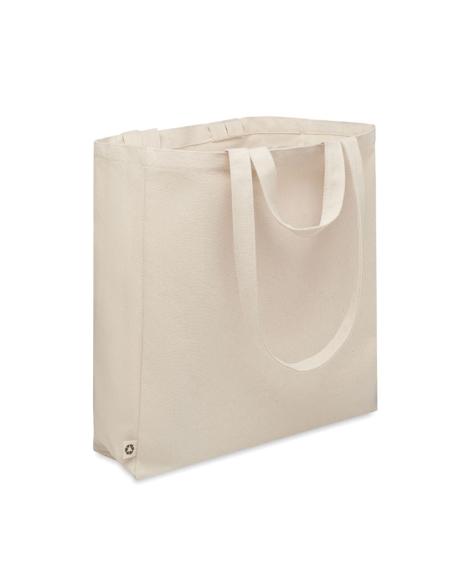 Bolsa de algodón reciclado y RPET 380g/m2 Pedraza beige doble asa, fuelle y bolsillo PERSONALIZABLE