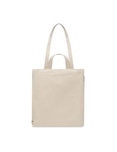 Bolsa de algodón reciclado y RPET 380g/m2 Pedraza beige doble asa, fuelle y bolsillo PERSONALIZABLE 2