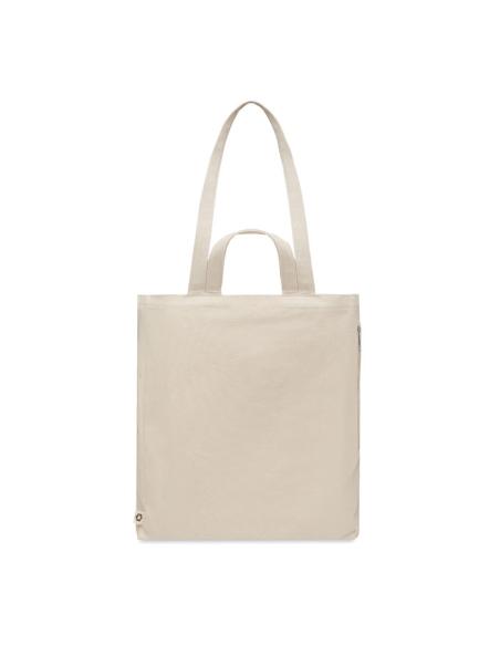 Bolsa de algodón reciclado y RPET 380g/m2 Pedraza beige doble asa, fuelle y bolsillo PERSONALIZABLE